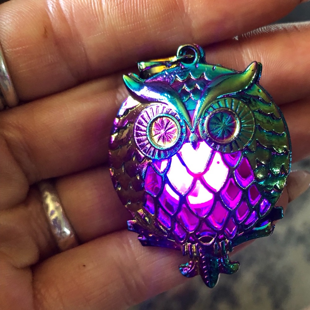 Iridescent LED Owl Pendant necklace